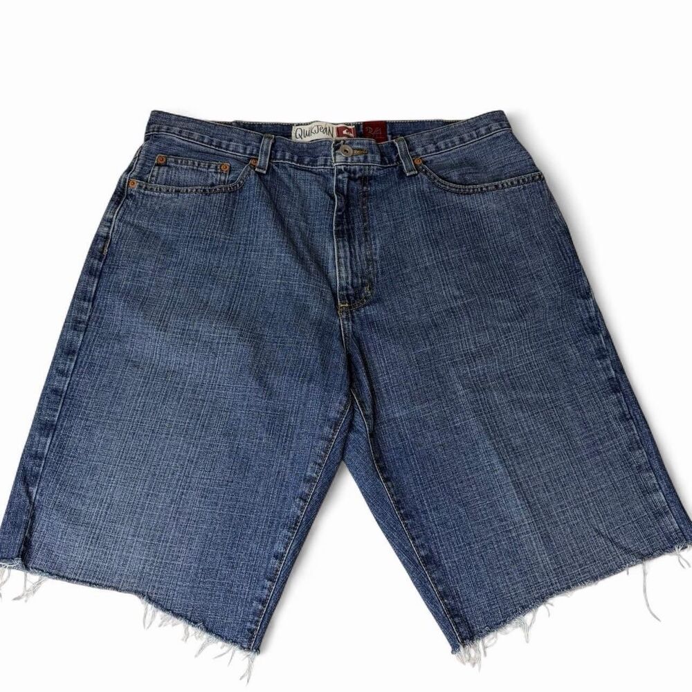 Vintage Quiksilver QuikJean Denim Jorts Mens 34 Baggy Skater Blue Shorts Cut Off